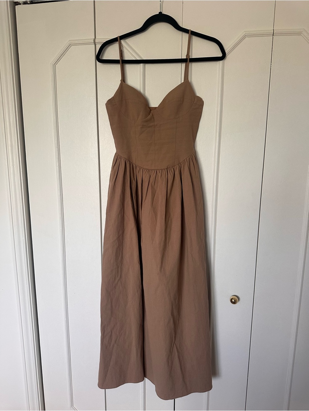 Zara Tan-Brown Maxi Dress with Sweetheart Bodice